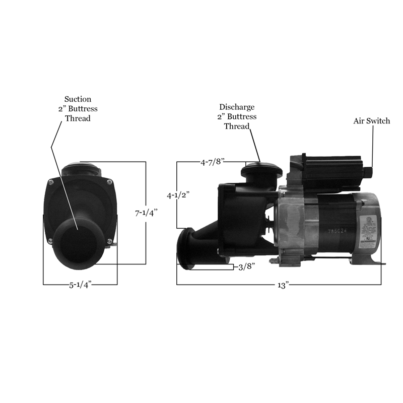 Jacuzzi® Bath Tub Pump 7.5 Amps 115 Volt With Air Switch HB21000